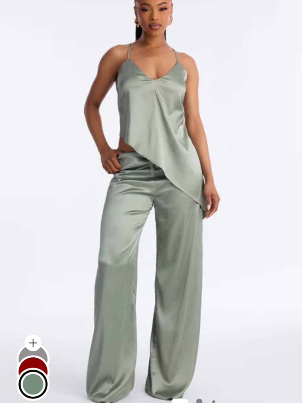 Fashion Nova Sage Satin Wide Leg Pant Set